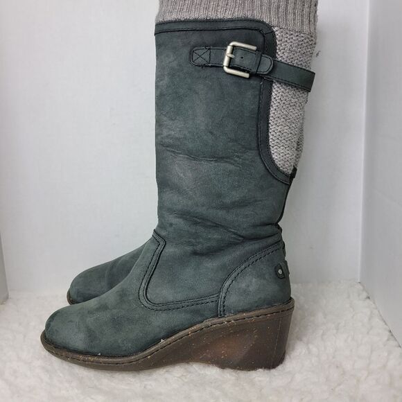 Ugg Women’s Skyfall Suede Wedge Boots Black Insulated Leather Boot 9 1006145 - Picture 2 of 9